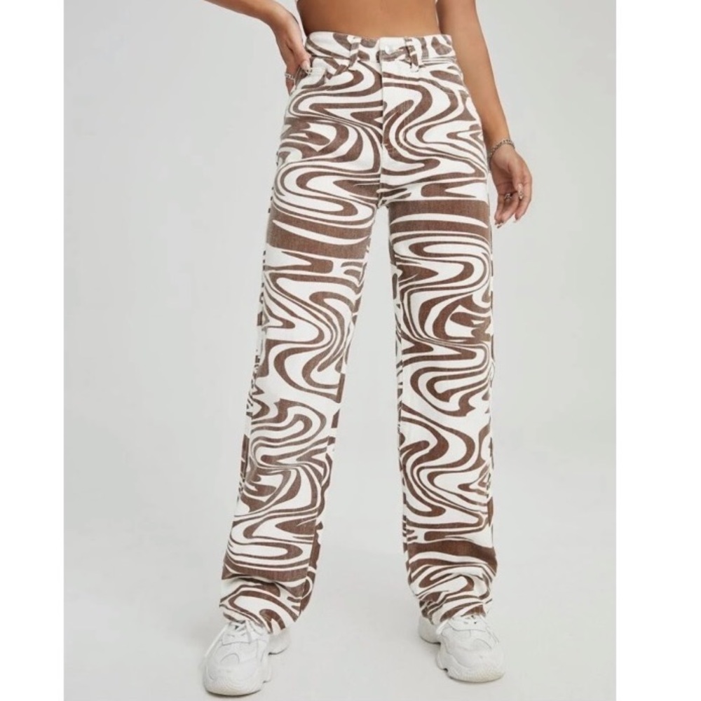 White and Brown Swirl Jeans
